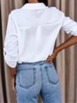 Women's Clothing V-neck Solid Button Long Sleeve Casual Blouse