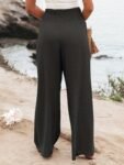 Women's Clothing Minimalist Smocked Waist Wide Leg Pants  Casual Loose Slant Pocket Pants