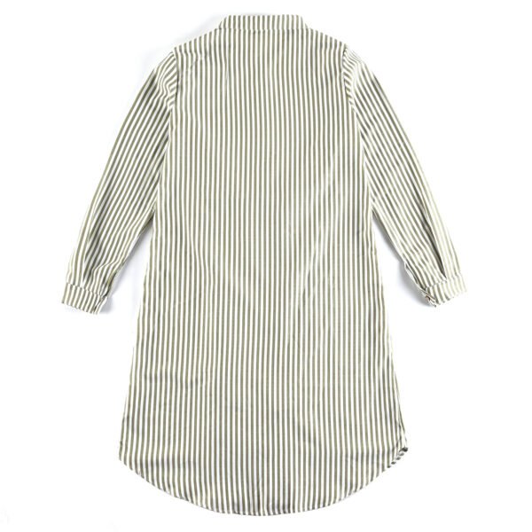 Long sleeved striped shirt Spring 2023 white women's waist closing one-piece shirt