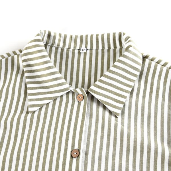 Long sleeved striped shirt Spring 2023 white women's waist closing one-piece shirt