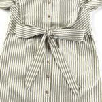 Long sleeved striped shirt Spring 2023 white women's waist closing one-piece shirt