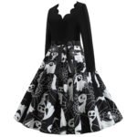 Halloween Ghost Spider Web V-Neck Long Sleeve Sexy Print Swing Dress