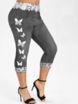 Women's Clothing Butterfly & Denim Print Skinny Leggings  Stretchy High Waist Lifting Yoga Leggings